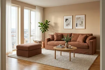 Valencia Extra Djup 3-sits soffa + fotpall med avtagbar och tvättbar klädsel - Rostbrun - Möbler - Vardagsrum - Soffor