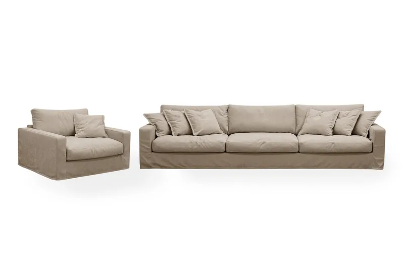 Valencia Extra Djup 5-sits soffa + fåtölj med avtagbar och tvättbar klädsel - Brun - Möbler - Vardagsrum - Soffgrupper