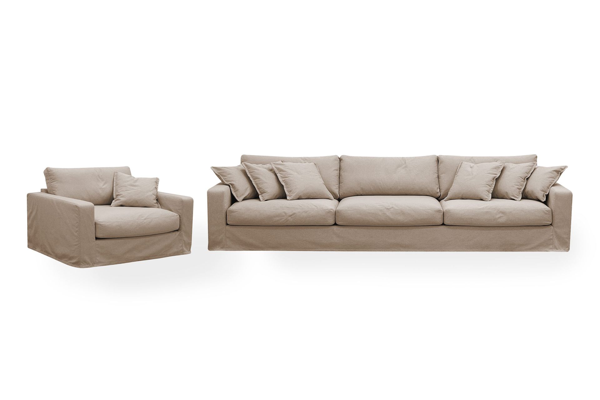 Valencia Extra Djup 5-sits soffa + f&aring;t&ouml;lj med avtagbar och tv&auml;ttbar kl&auml;dsel - Ljusbrun