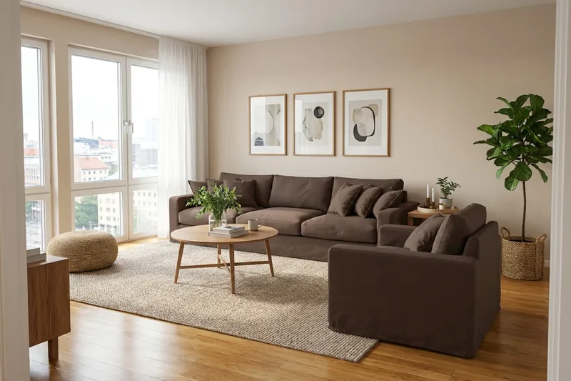 Valencia Extra Djup 5-sits soffa + fåtölj med avtagbar och tvättbar klädsel - Mörkbrun - Möbler - Vardagsrum - Soffgrupper