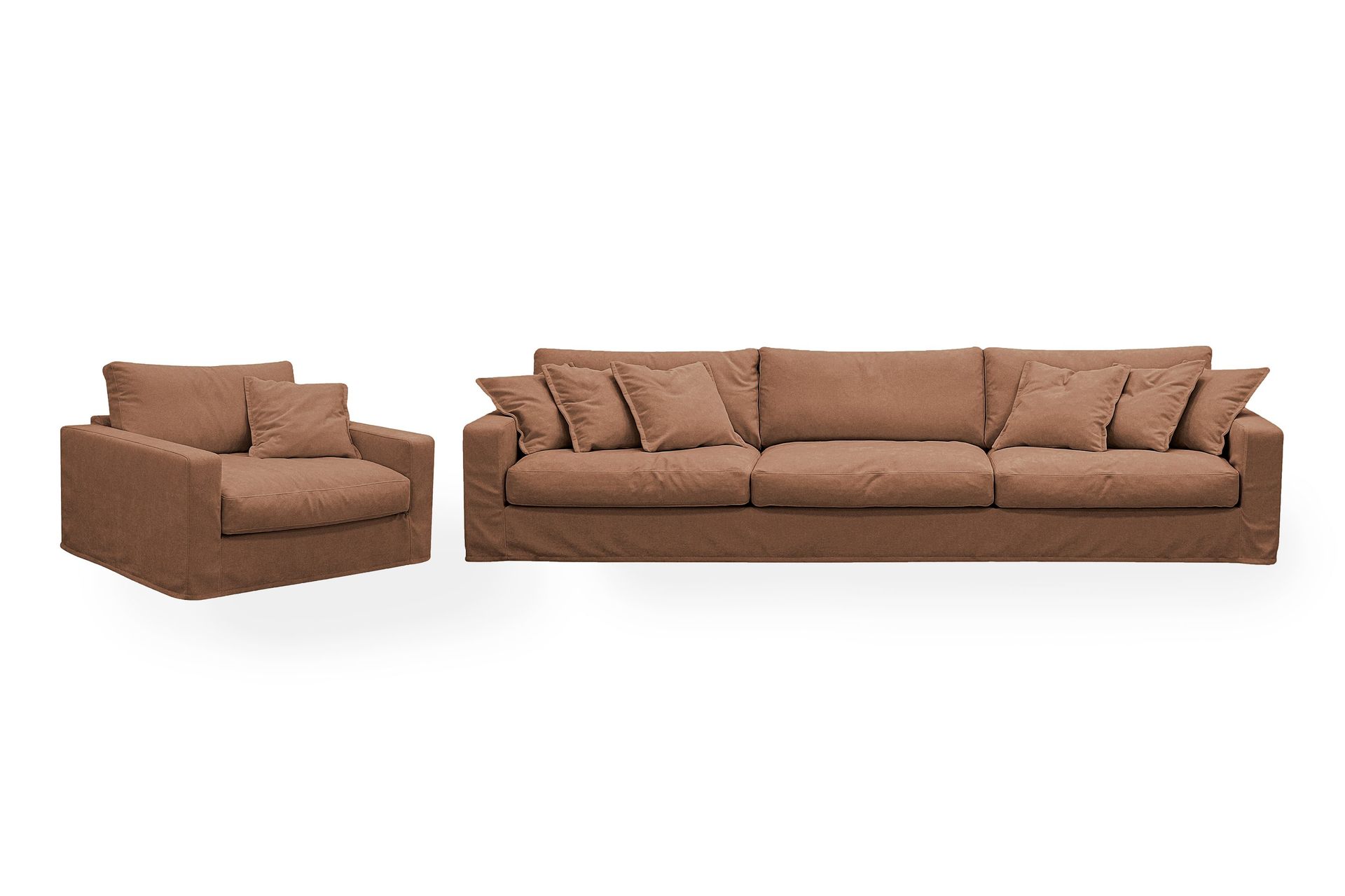 Valencia Extra Djup 5-sits soffa + f&aring;t&ouml;lj med avtagbar och tv&auml;ttbar kl&auml;dsel - R&ouml;dbrun