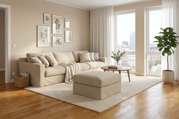 Valencia Extra Djup 5-sits soffa + fotpall med avtagbar och tvättbar klädsel - Beige - Möbler - Vardagsrum - Soffor