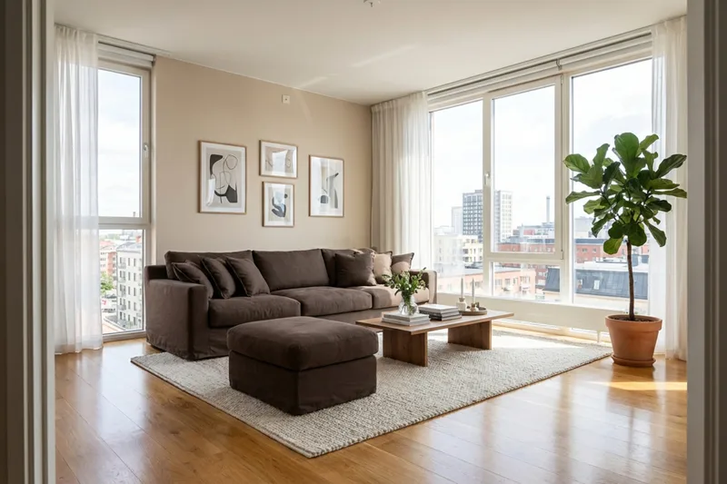 Valencia Extra Djup 5-sits soffa + fotpall med avtagbar och tvättbar klädsel - Mörkbrun - Möbler - Vardagsrum - Soffor
