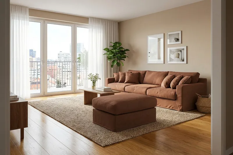 Valencia Extra Djup 5-sits soffa + fotpall med avtagbar och tvättbar klädsel - Rödbrun - Möbler - Vardagsrum - Soffor