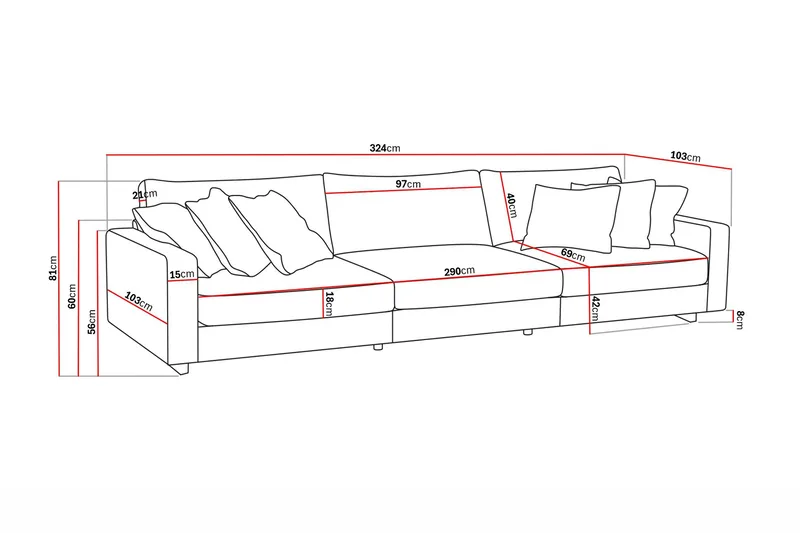 Valencia Extra Djup 5-sits Soffa - Mörkgrå - Möbler - Vardagsrum - Soffor