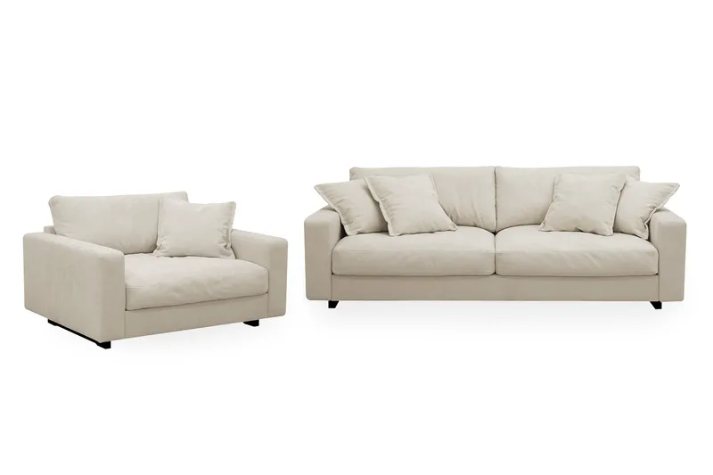 Valencia Soffgrupp Extra Djup 3-sits Soffa + Fåtölj i Chenille, Beige