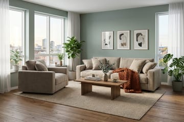 Valencia Soffgrupp Extra Djup 3-sits Soffa + Fåtölj i Chenille - Brun - Möbler - Vardagsrum - Soffgrupper
