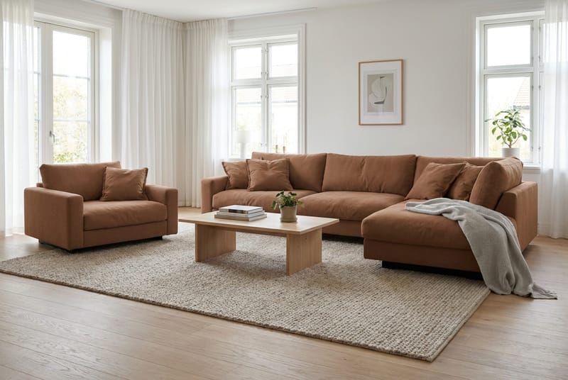 Valencia Soffgrupp Extra Djup 4-sits Schäslong Höger + Fåtölj - Rostbrun - Möbler - Vardagsrum - Soffgrupper