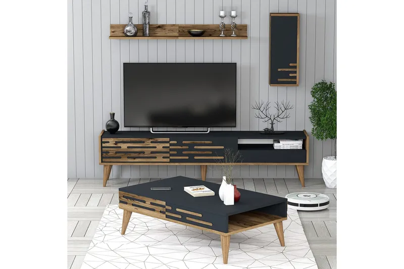 Valensiya Möbelset För Vardagsrum - Valnöt/Antracit - Möbler - Vardagsrum - Möbelset för vardagsrum