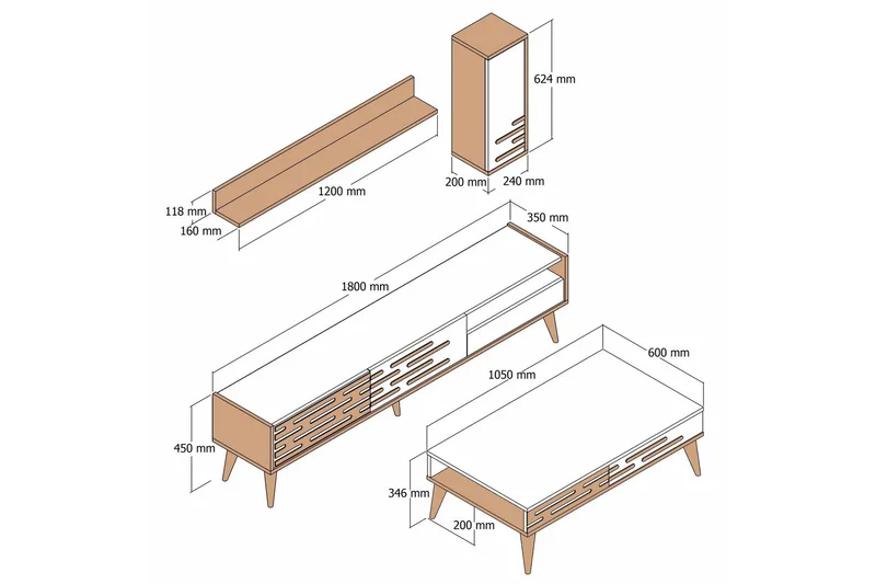 Valensiya Möbelset För Vardagsrum - Valnöt/Cream - Möbler - Vardagsrum - Möbelset för vardagsrum