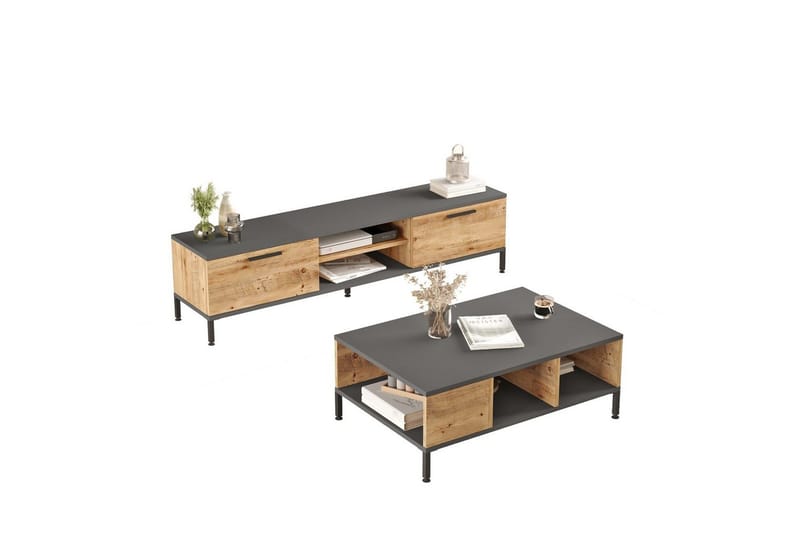 Vardagsrum Möbelset Galloway Atlantisk Furu / Antracit, Grå