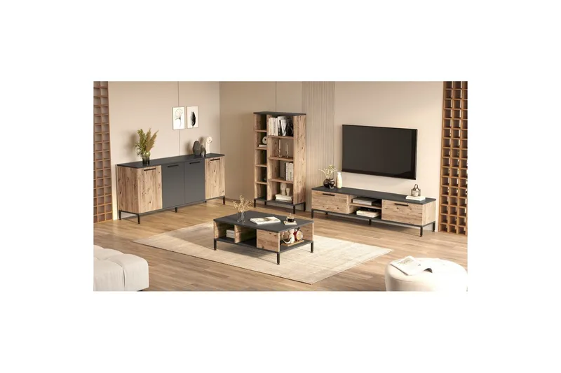 Vardagsrum Möbelset Zephral Atlantic Pine / Antracit - Natur/Antracit - Möbler - Vardagsrum - Möbelset för vardagsrum