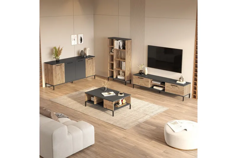 Vardagsrum Möbelset Zephral Atlantic Pine / Antracit - Natur/Antracit - Möbler - Vardagsrum - Möbelset för vardagsrum