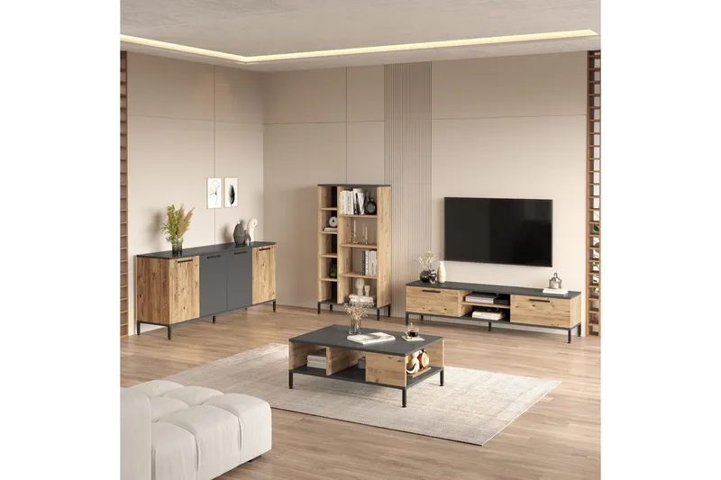 Vardagsrum Möbelset Zephral Atlantic Pine / Antracit - Natur/Antracit - Möbler - Vardagsrum - Möbelset för vardagsrum