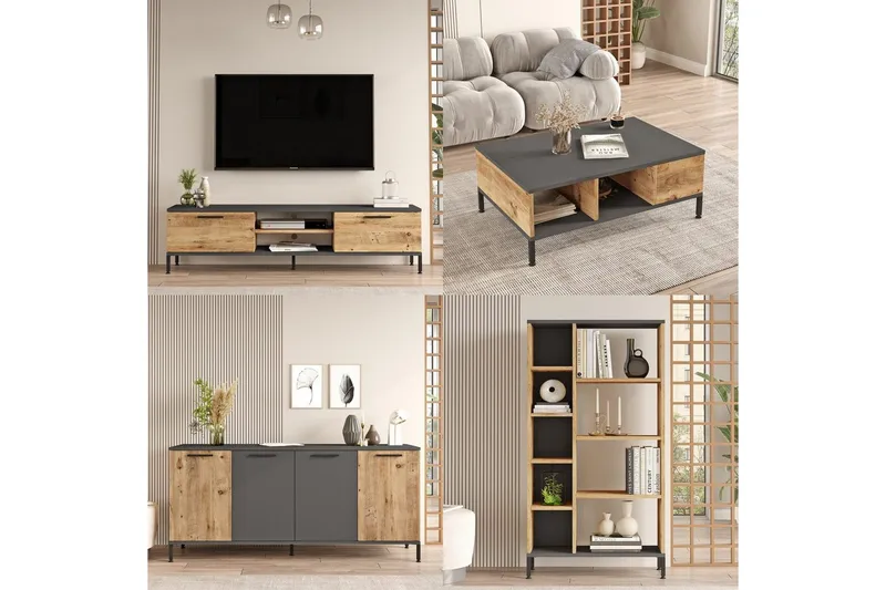 Vardagsrum Möbelset Zephral Atlantic Pine / Antracit - Natur/Antracit - Möbler - Vardagsrum - Möbelset för vardagsrum