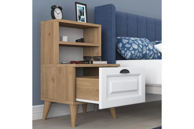 Akashya Sängbord 45x40 cm Brun/Vit - Hanah Home - Möbler - Sovrum - Sängbord