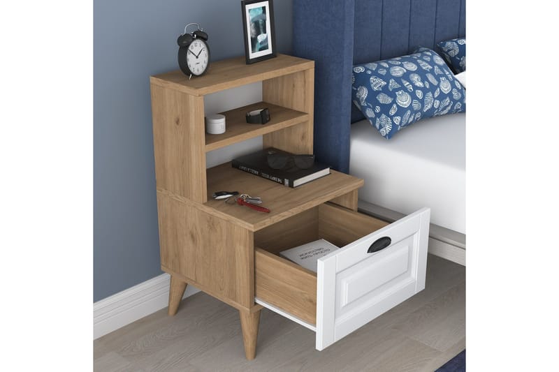 Akashya Sängbord 45x40 cm Brun/Vit - Hanah Home - Möbler - Sovrum - Sängbord