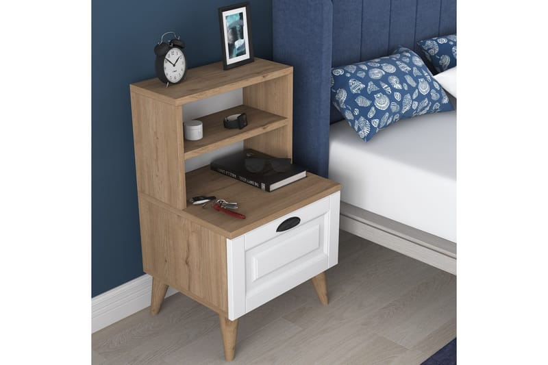 Akashya Sängbord 45x40 cm Brun/Vit - Hanah Home - Möbler - Sovrum - Sängbord