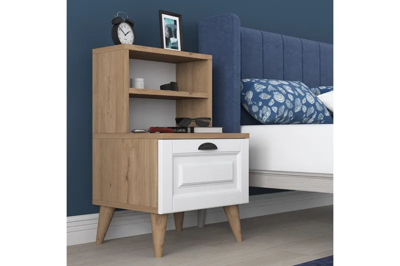 Akashya Sängbord 45x40 cm Brun/Vit - Hanah Home - Möbler - Sovrum - Sängbord
