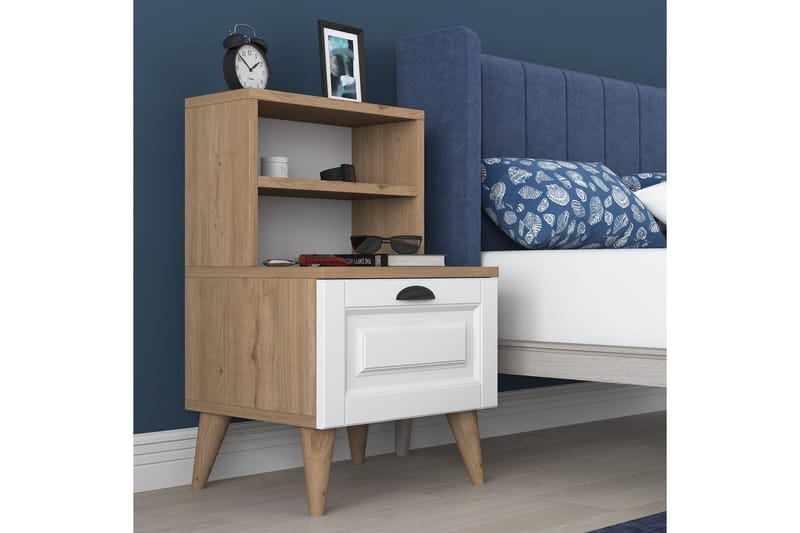 Akashya Sängbord 45x40 cm Brun/Vit - Hanah Home - Möbler - Sovrum - Sängbord