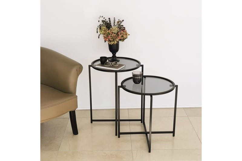 Akeno Sidobord 60x50 cm Svart - Hanah Home - Möbler - Vardagsrum - Soffbord & vardagsrumsbord - Brickbord