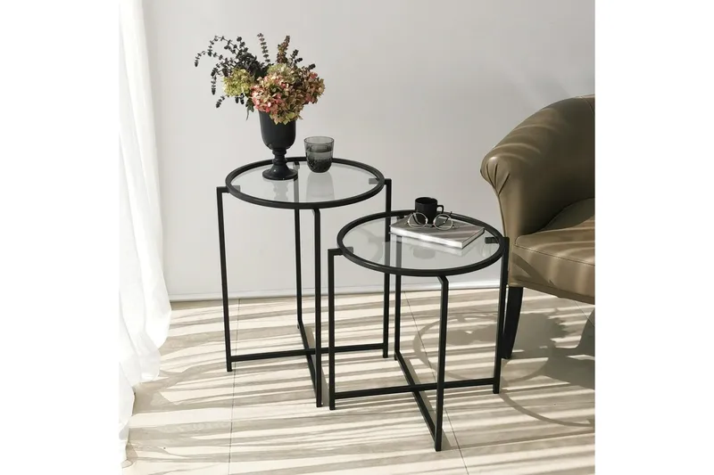 Akeno Sidobord 60x50 cm Svart - Hanah Home - Möbler - Vardagsrum - Soffbord & vardagsrumsbord - Brickbord