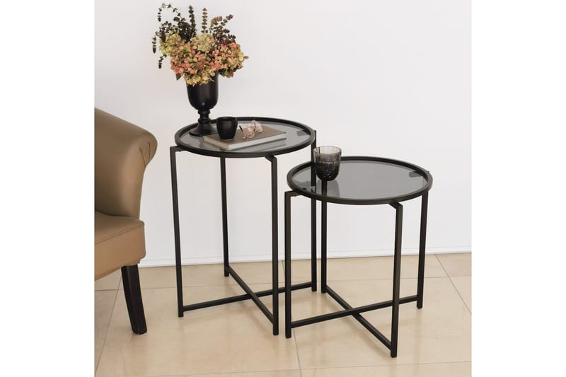 Akeno Sidobord 60x50 cm Svart - Hanah Home - Möbler - Vardagsrum - Soffbord & vardagsrumsbord - Brickbord