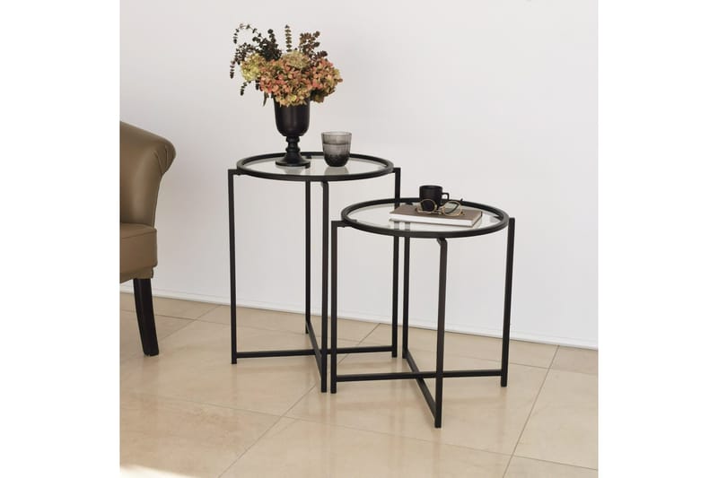 Akeno Sidobord 60x50 cm Svart - Hanah Home - Möbler - Vardagsrum - Soffbord & vardagsrumsbord - Brickbord