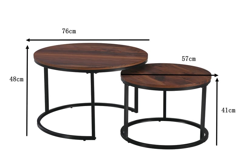 Alex Satsbord 76 cm Runt - Valnöt/Svart - Möbler - Vardagsrum - Soffbord & vardagsrumsbord - Satsbord