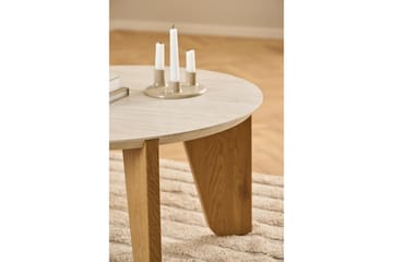 Alkha Runt Soffbord 80 cm i Sten med Träben - Beige - Möbler - Vardagsrum - Soffbord & vardagsrumsbord - Soffbord