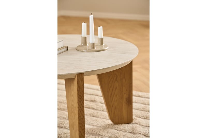 Alkha Runt Soffbord 80 cm i Sten med Träben - Beige - Möbler - Vardagsrum - Soffbord & vardagsrumsbord - Soffbord