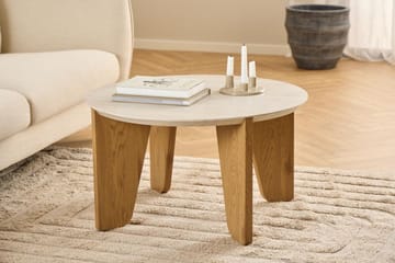 Alkha Runt Soffbord 80 cm i Sten med Träben - Beige - Möbler - Vardagsrum - Soffbord & vardagsrumsbord - Soffbord