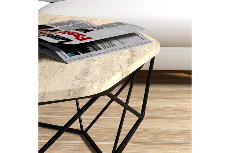 Almasi Ovalt Soffbord 90 cm i Sten med Metallunderrede - Beige - Möbler - Vardagsrum - Soffbord & vardagsrumsbord - Soffbord