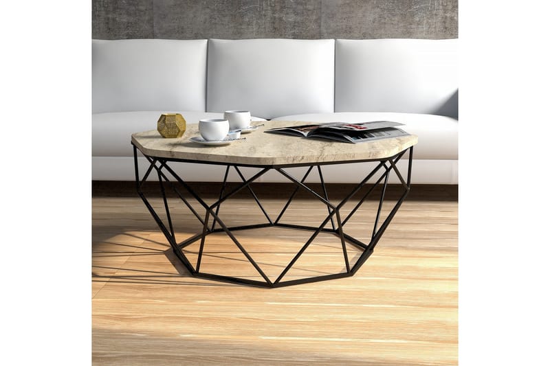 Almasi Ovalt Soffbord 90 cm i Sten med Metallunderrede - Beige - Möbler - Vardagsrum - Soffbord & vardagsrumsbord - Soffbord