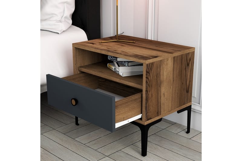 AMEIAS Sängbord 56x40 cm Brun/Antracit - Möbler - Sovrum - Sängbord