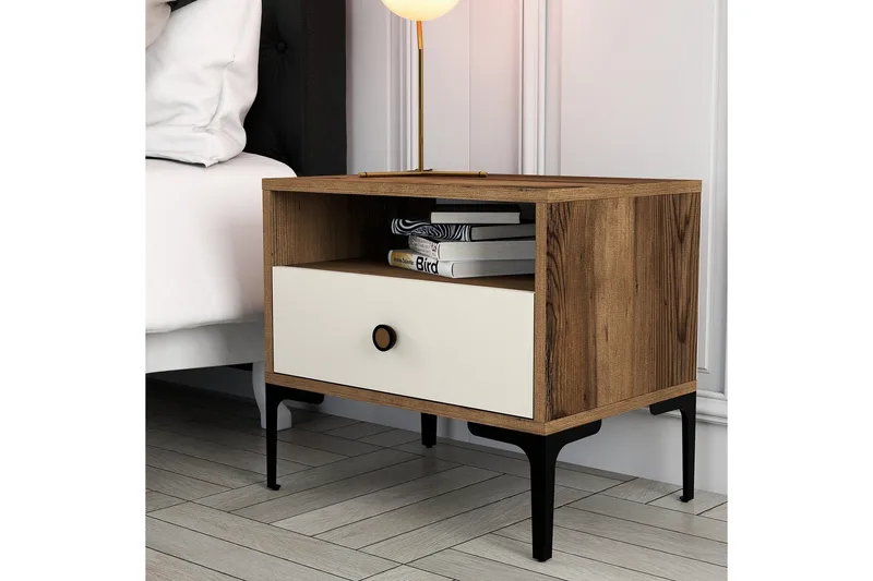 Ameias Sängbord 56x40 cm Brun/Beige - Hanah Home - Möbler - Sovrum - Sängbord