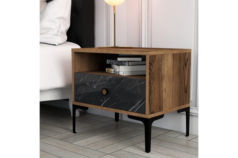 AMEIAS Sängbord 56x40 cm Brun/Svart - Möbler - Sovrum - Sängbord
