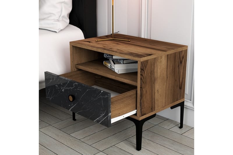 AMEIAS Sängbord 56x40 cm Brun/Svart - Möbler - Sovrum - Sängbord