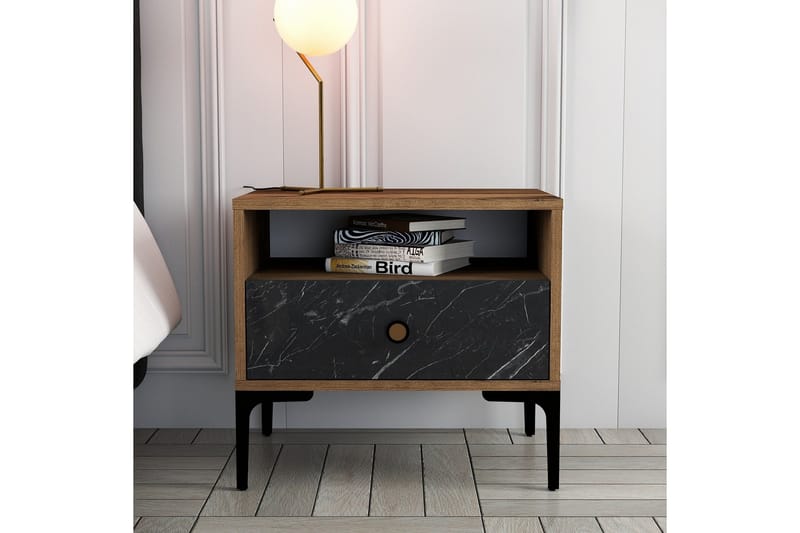 Ameias Sängbord 56x40 cm Brun/Svart - Hanah Home - Möbler - Sovrum - Sängbord