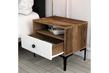 Ameias Sängbord 56x40 cm Brun/Vit - Hanah Home - Möbler - Sovrum - Sängbord
