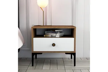 Ameias Sängbord 56x40 cm Brun/Vit - Hanah Home - Möbler - Sovrum - Sängbord