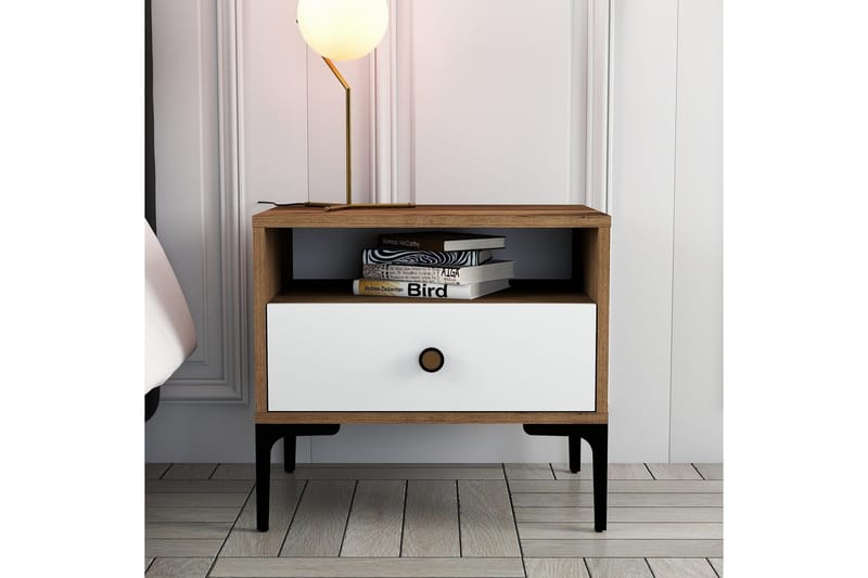 Ameias Sängbord 56x40 cm Brun/Vit - Hanah Home - Möbler - Sovrum - Sängbord