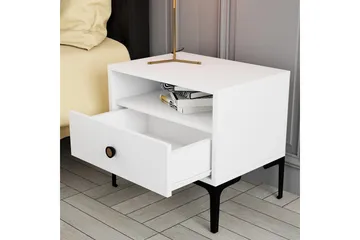 Ameias Sängbord 56 cm, Förvaring med Låda - Vit - Möbler - Sovrum - Sängbord