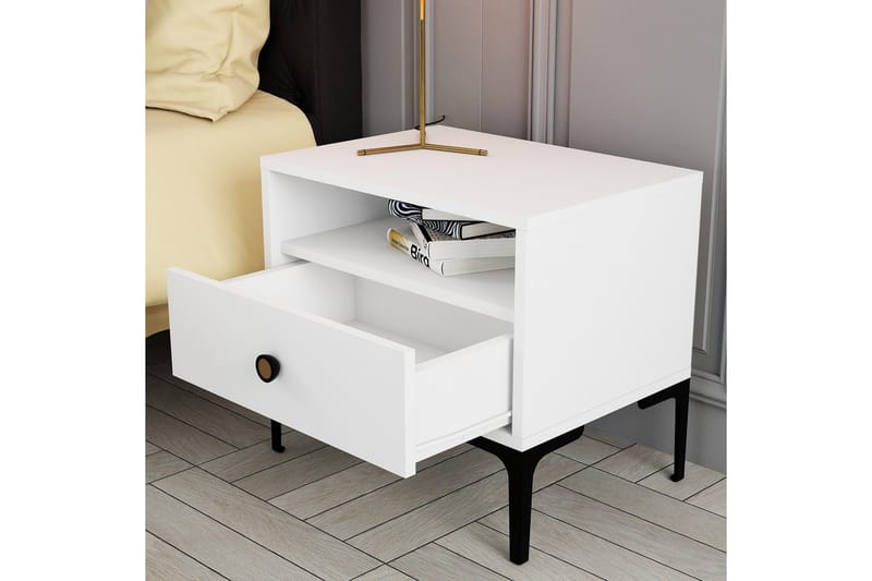 Ameias Sängbord 56x40 cm Vit - Hanah Home - Möbler - Sovrum - Sängbord