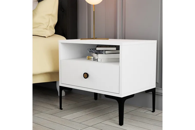 Ameias Sängbord 56x40 cm Vit - Hanah Home - Möbler - Sovrum - Sängbord