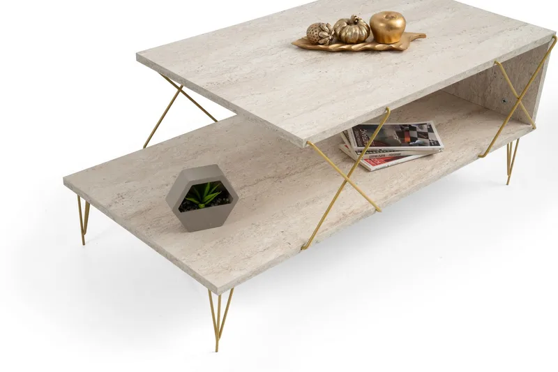 Artenay Soffbord 100 cm - Guld/Marmor - Möbler - Vardagsrum - Soffbord & vardagsrumsbord - Marmorbord