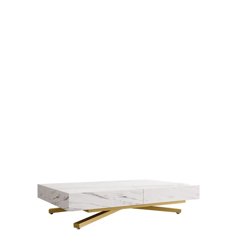 Avendi Soffbord 120 cm, Guld/vit marmor