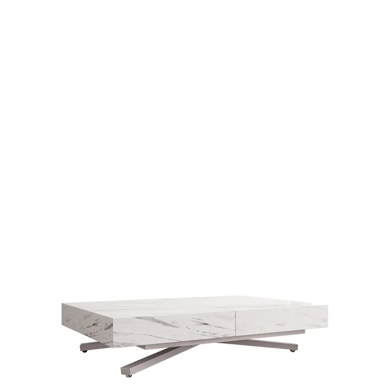 Avendi Soffbord 120 cm, Silver/vit marmor