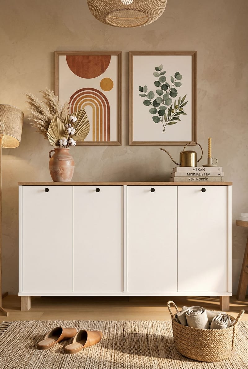 Avero Konsolbord 120x73,6x29,5 cm - Vit och ek - Möbler - Vardagsrum - Soffbord & vardagsrumsbord - Avlastningsbord & konsolbord