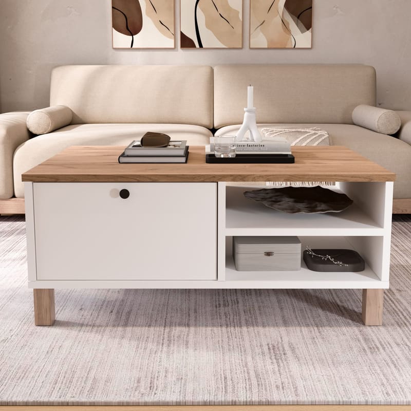 Avero Soffbord 90x38,6x60 cm - Vit och ek - Möbler - Vardagsrum - Soffbord & vardagsrumsbord - Soffbord